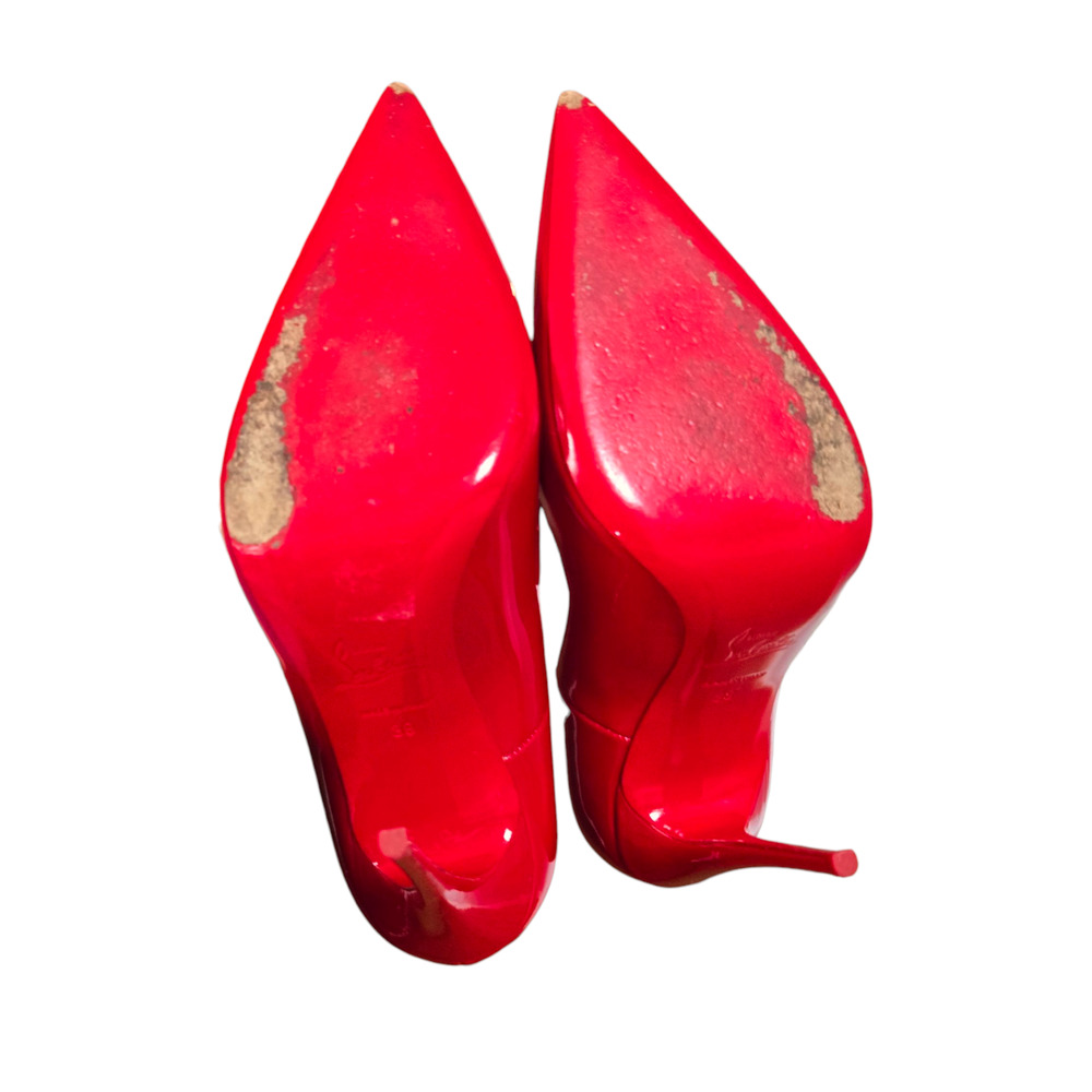 Christian Louboutin Patent Leather Pointed-Toe Stiletto Pumps in Red - Picture 12 of 15